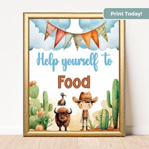Printable Cowboy Birthday Party Food Sign, Wild West Rodeo Birthday Party, Help Yourself to Food Printable Sign Instant Download IN0030