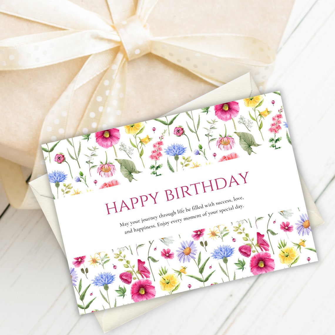 Printable Birthday Card With Flowers, Printable Birthday Card Floral ...