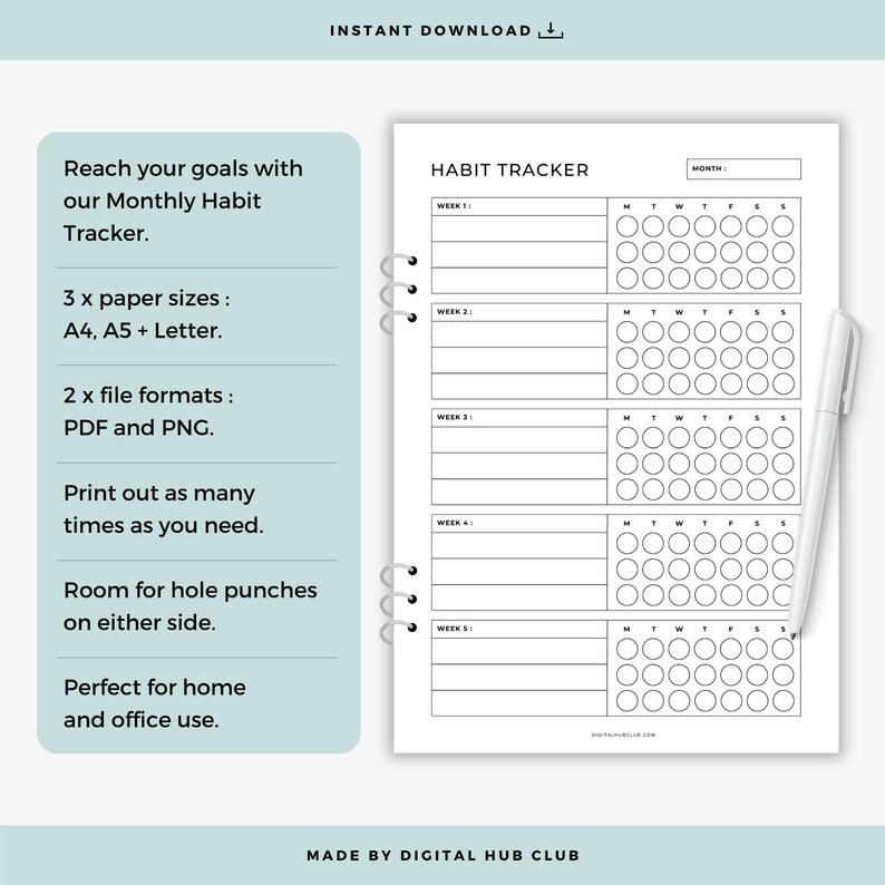 Monthly Habit Tracker, Habit Tracker Printable, Progress Tracker ...
