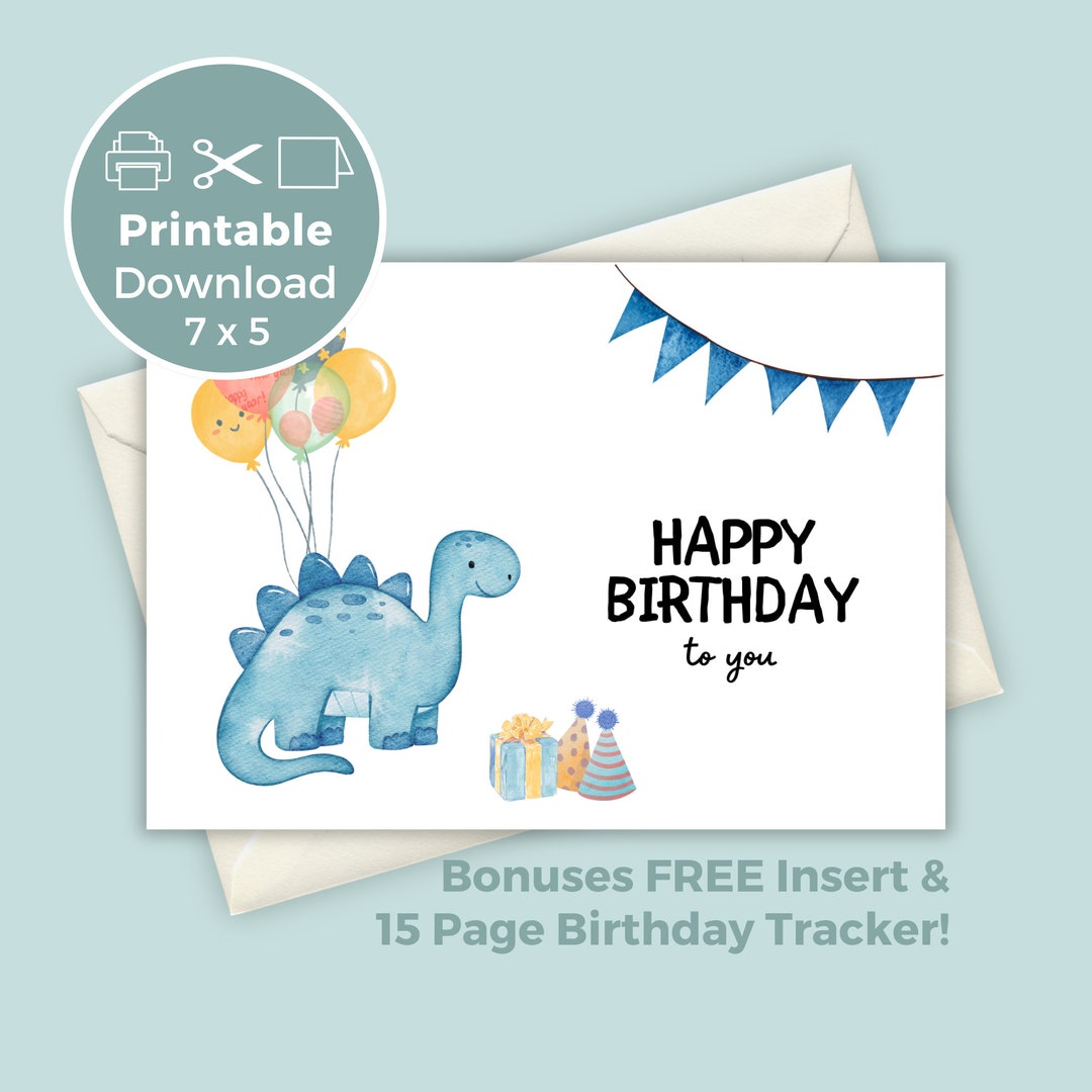 Printable Dinosaur Birthday Card, Birthday Greeting Card, Kids Dino ...
