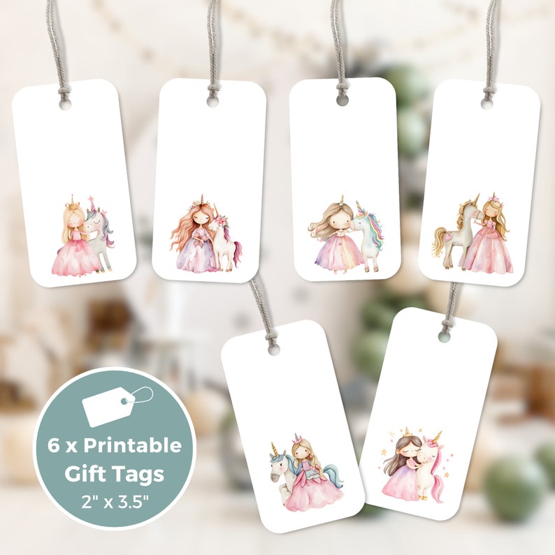 Princess Unicorn Gift Tags, Printable Children's Gift Tags, 6 Party ...