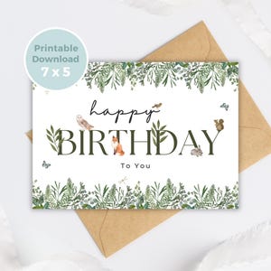 Printable Woodland Animals Birthday Card, Cute Animal Birthday Card, Digital Download BC0040