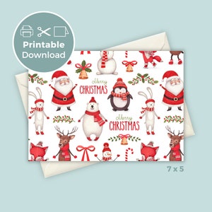 Merry Christmas Card Printable, Christmas Illustration Card, Seasons Greetings Card, Digital Download