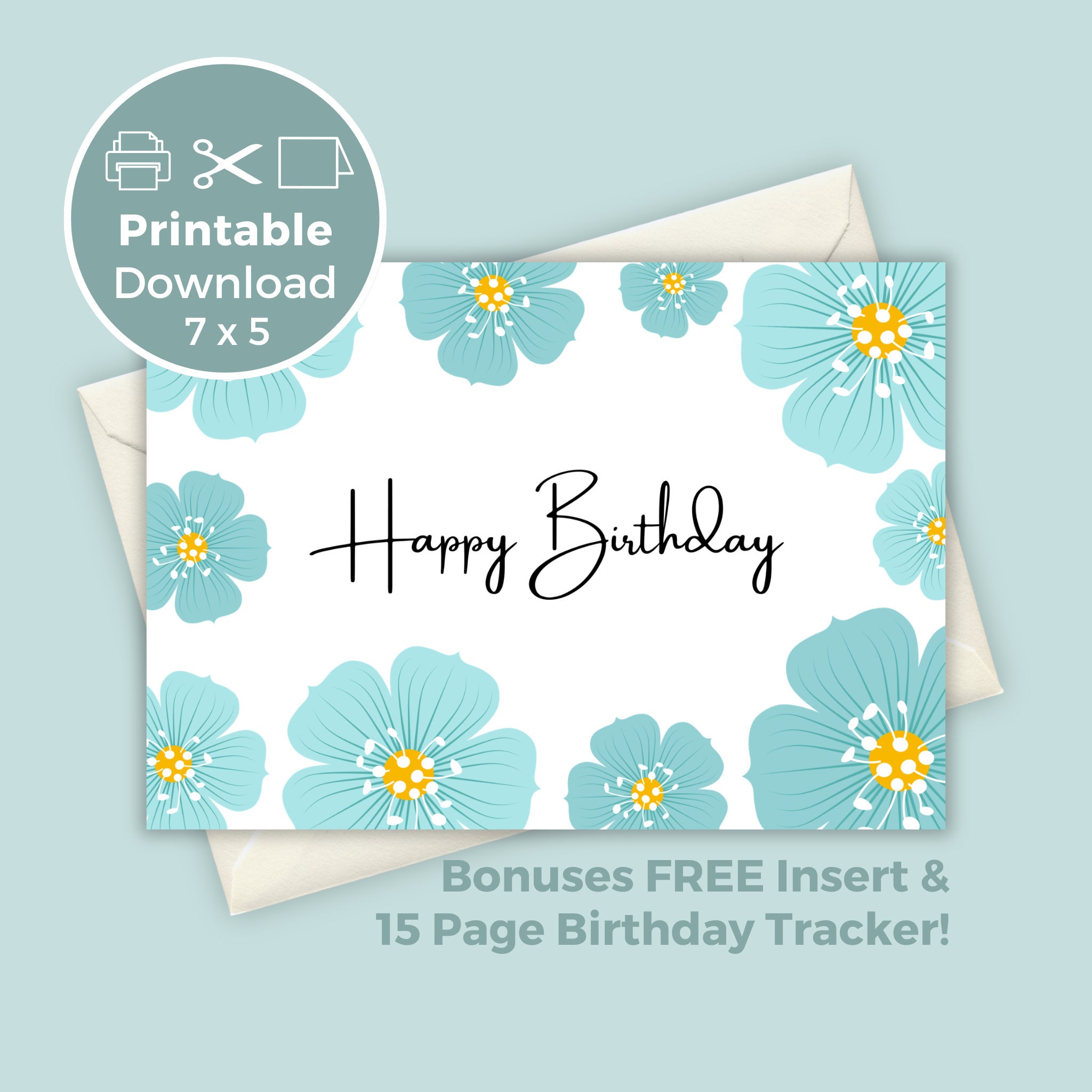 Printable Birthday Card With Flowers, Floral Birthday Printable ...