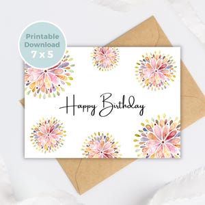 Cartão de aniversário para impressão com flores, cartão de aniversário floral, cartão de aniversário digital, download instantâneo BC0016