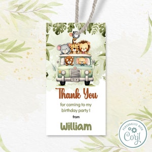 Editable Safari Party Thank You Tag, Jungle Zoo Party Thank You Tag, Digital Download Editable Template IN0040
