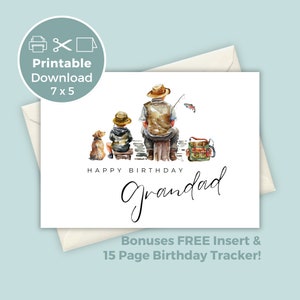 Tarjeta de cumpleaños imprimible con temática de pesca para abuelo: perfecta para el día especial del abuelo, tarjeta de felicitación con temática de pescador, BC0046