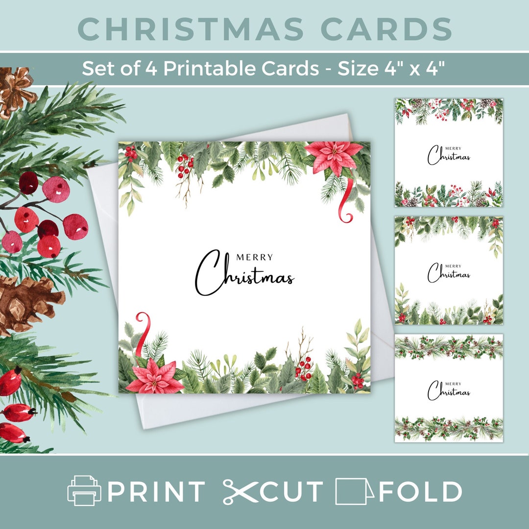 Set of 4 Christmas Cards Printable, Merry Christmas Card, Print at Home, Digital Printable Download - Etsy set-of-4-christmas-cards-printable-merry-christmas-card-print-at-home-digital-printable-download-etsy