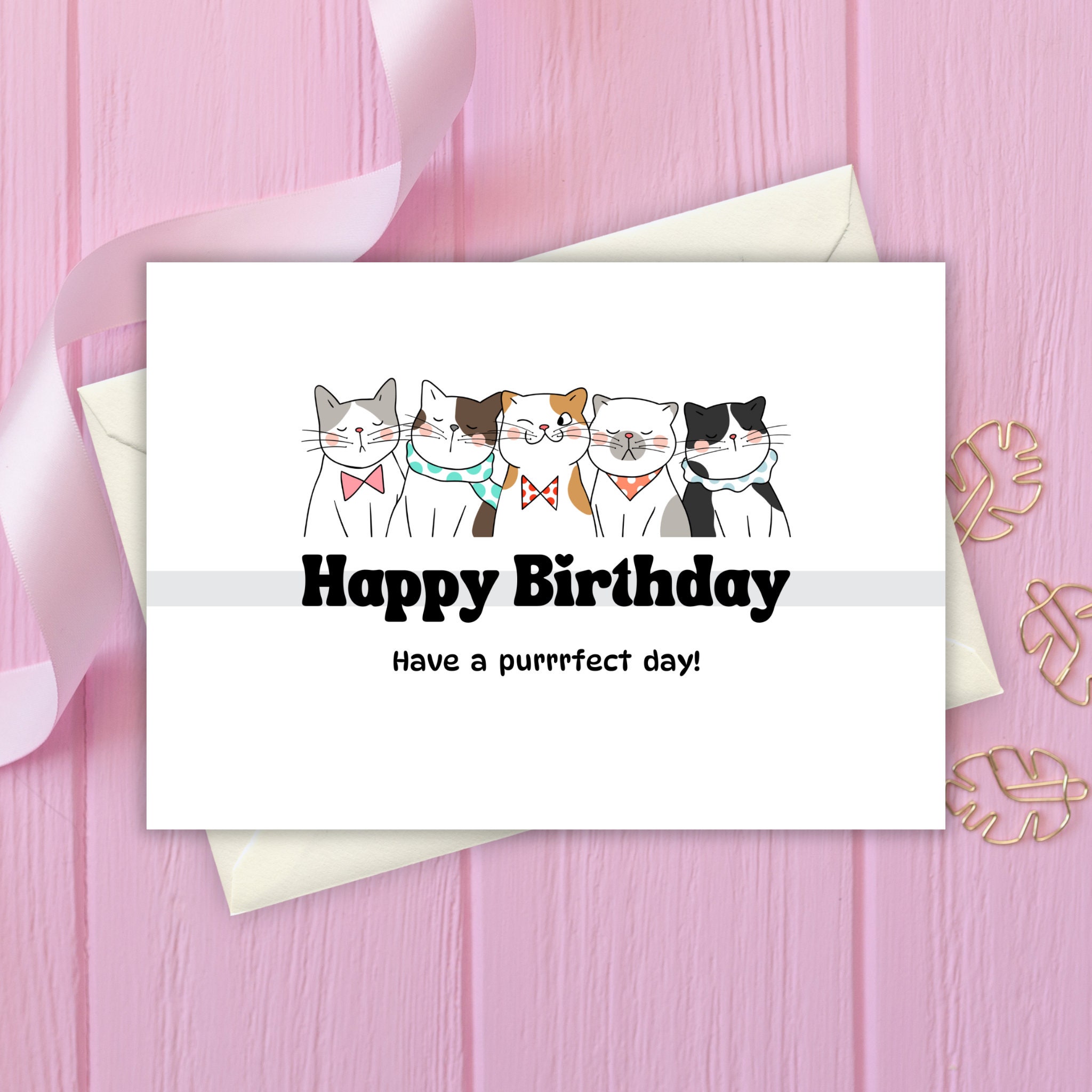 Printable Cat Birthday Card, Purrfect Birthday Greeting Card Cat Lover ...