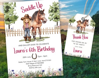 Girl Saddle Up Birthday Invitation Template, Cowgirl Invite, Horse Riding Party, Pony Party Invitation IN0011