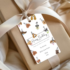 Personalisierter alles Gute zum Geburtstag Geschenkanhänger mit Hunden, Geschenkanhänger Print zu Hause Instant Download BC0014