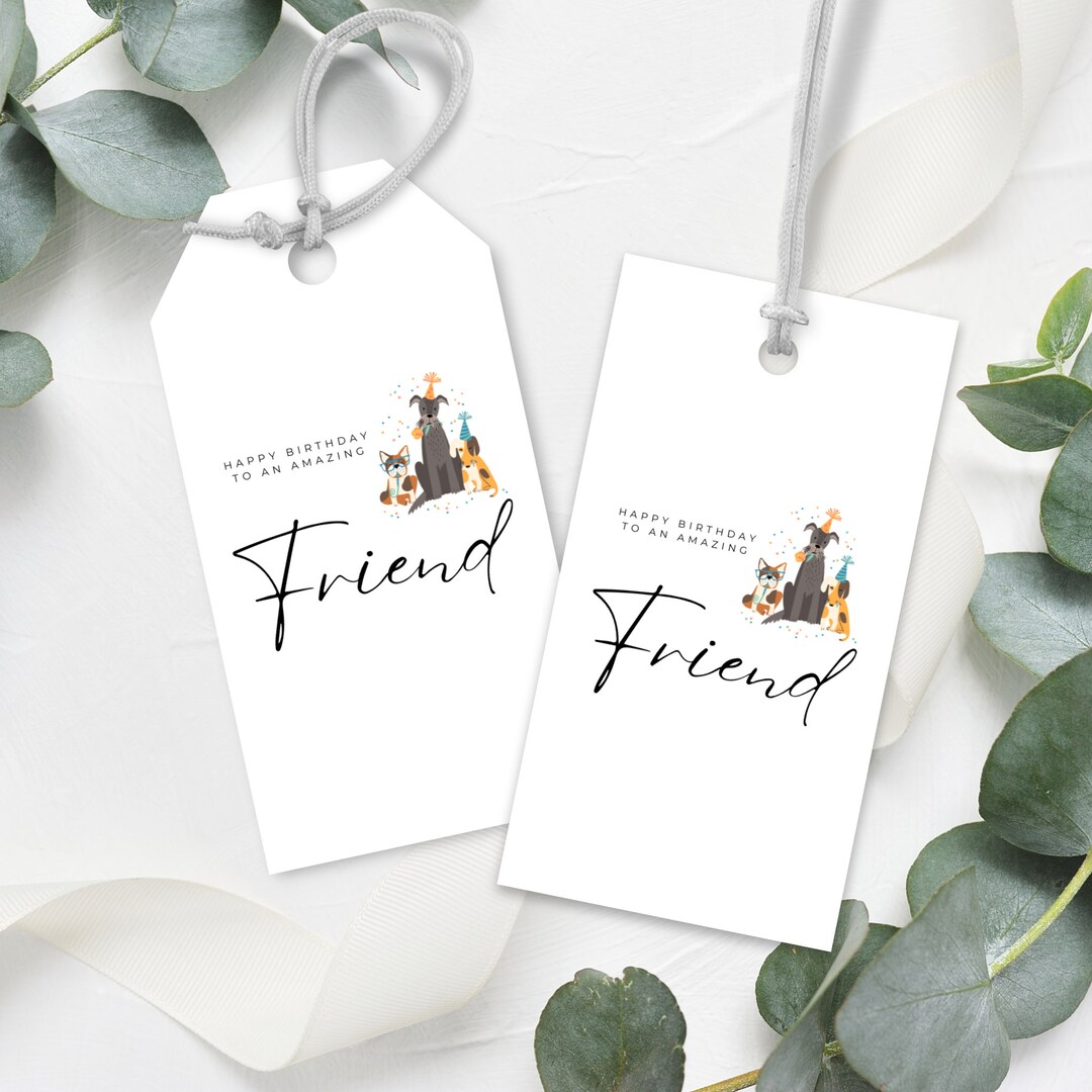 Printable Birthday Gift Tag for Friend, Cute Dog Design, Digital ...