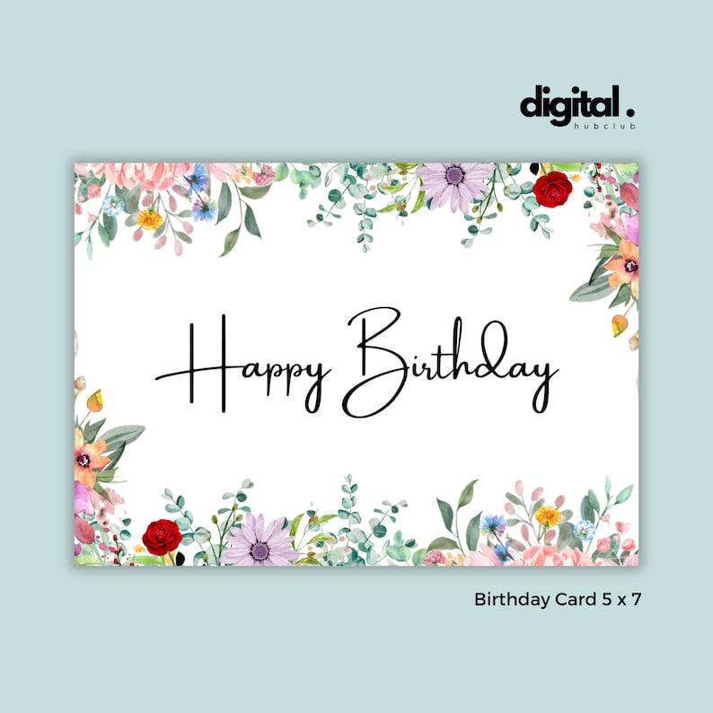 Printable Birthday Card With Flowers Floral Birthday Card - Etsy