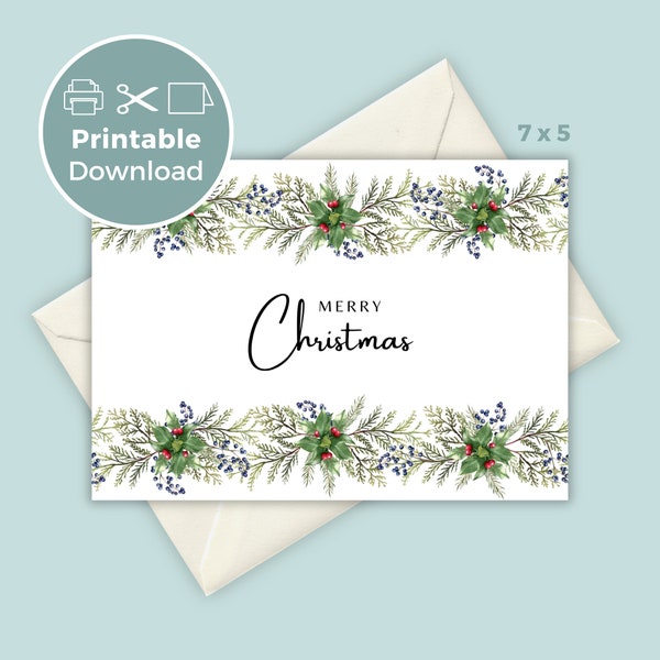 Christmas Card Digital Download Printable, Merry Christmas Card Print at Home