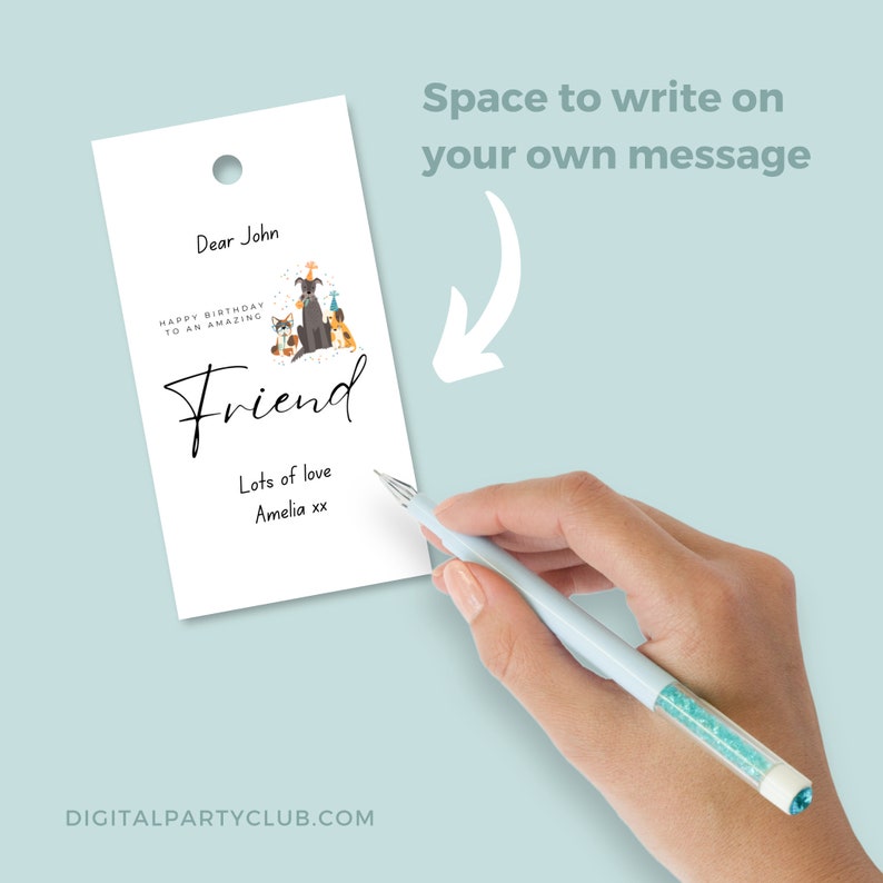 Printable Birthday Gift Tag for Friend, Cute Dog Design, Digital ...