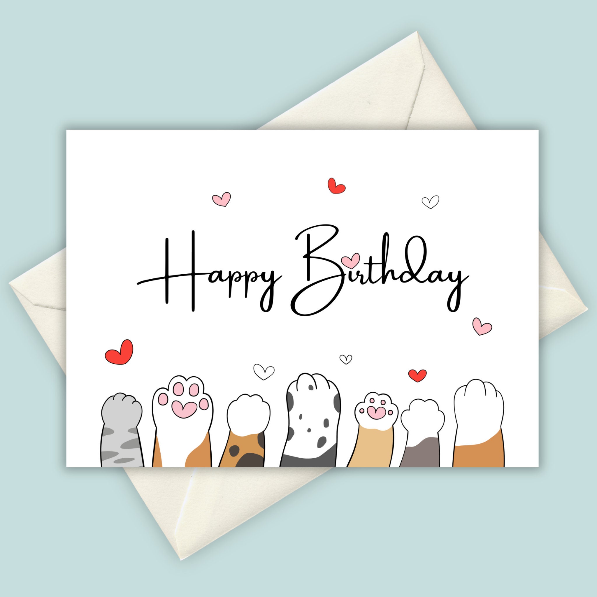 Cat Printable Birthday Card Cute Kitty Greeting Card Cat - Etsy