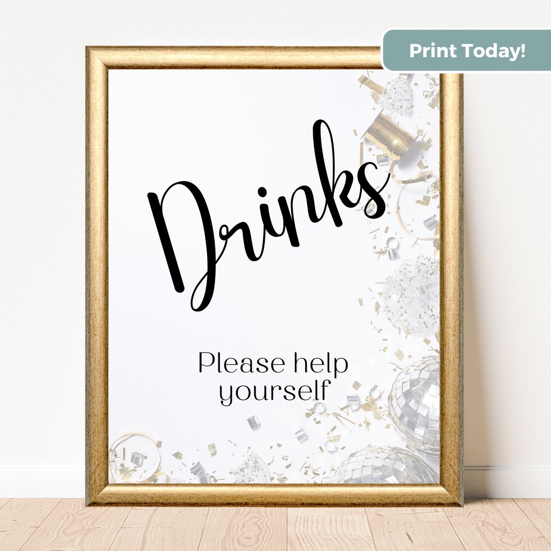 Printable Surprise Party Birthday Drinks Sign, Birthday Printable Party ...