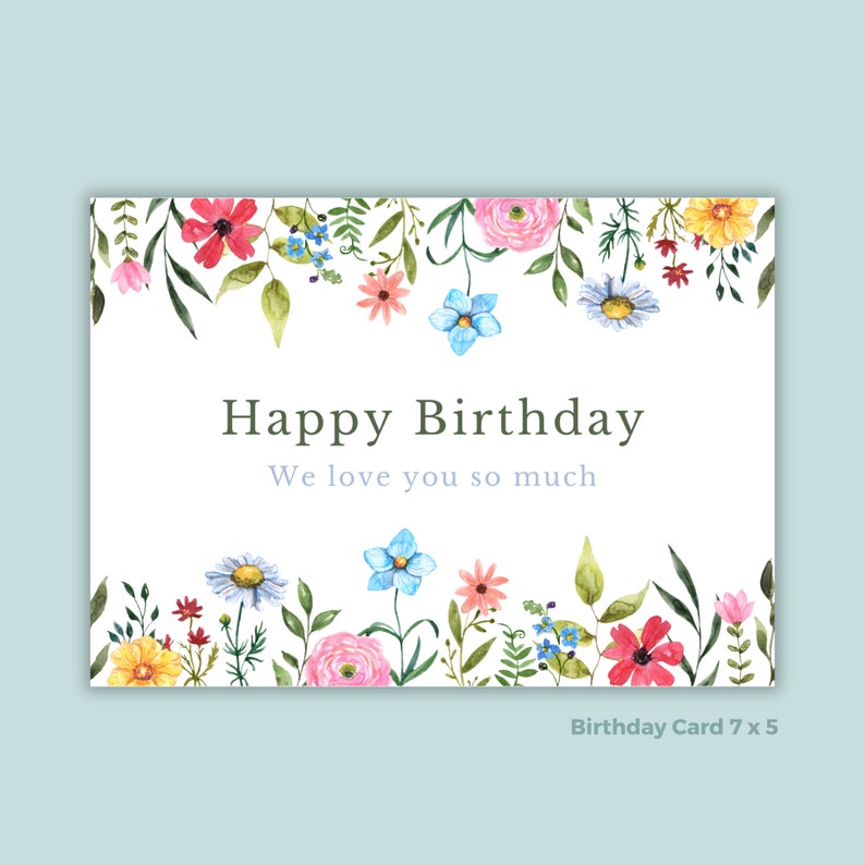 Printable Birthday Card With Flowers, Floral Birthday Card, Printable ...