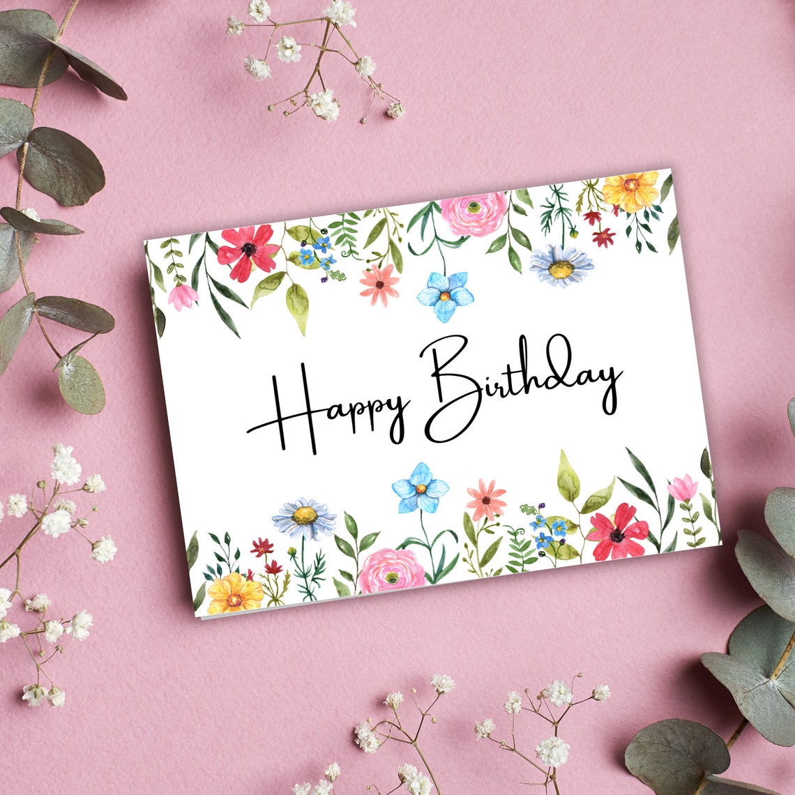 Printable Birthday Card With Flowers Floral Birthday Card - Etsy