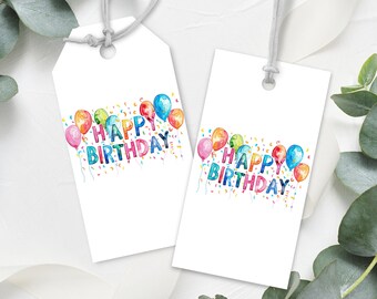 Vibrant Watercolor Balloon Birthday Gift Tag, Printable Gift Tag, Colourful Balloon Design, Instant Download
