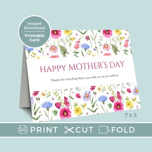 Tarjeta imprimible del Día de las Madres, Tarjeta floral del Día de las Madres, Tarjeta de felicitación floral DIY, Imprimir en casa