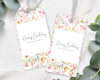 Printable Birthday Gift Tag with Floral Design, Print at Home, Instant Download