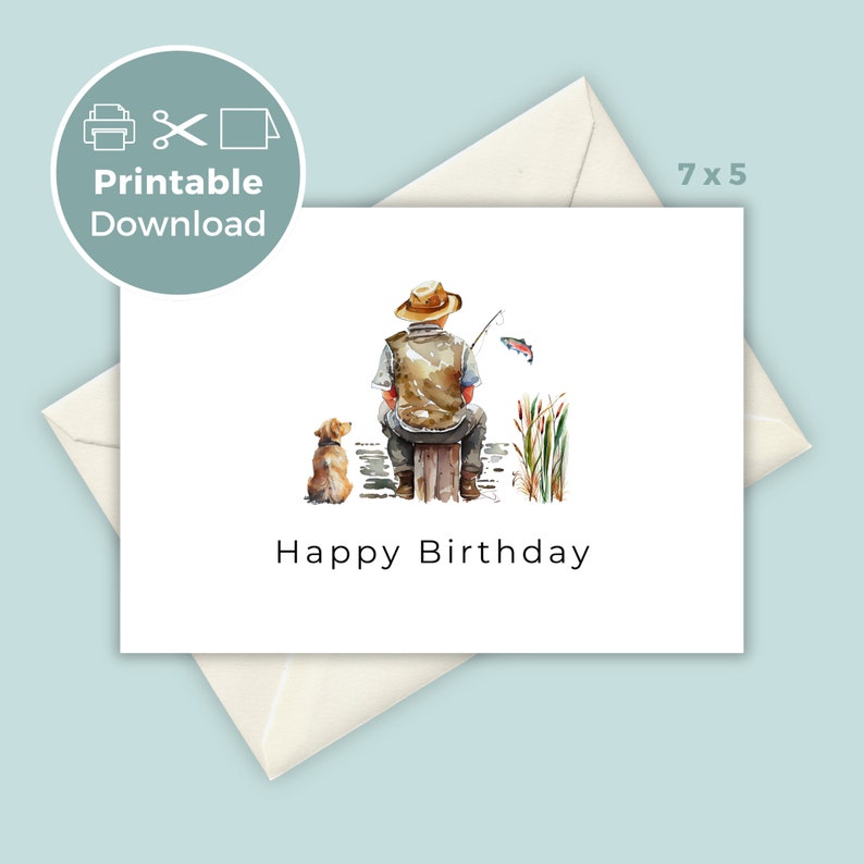 Printable Birthday Card Fishing, Birthday Card for Dad, Printable ...