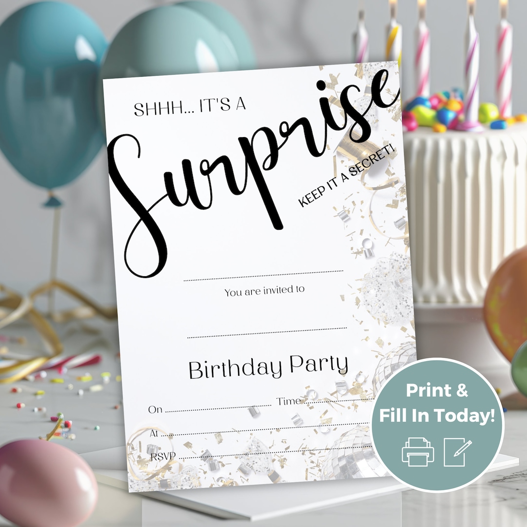 Printable Surprise Birthday Invitation, Fill in Birthday Party Invitation, Blank Birthday Party ...