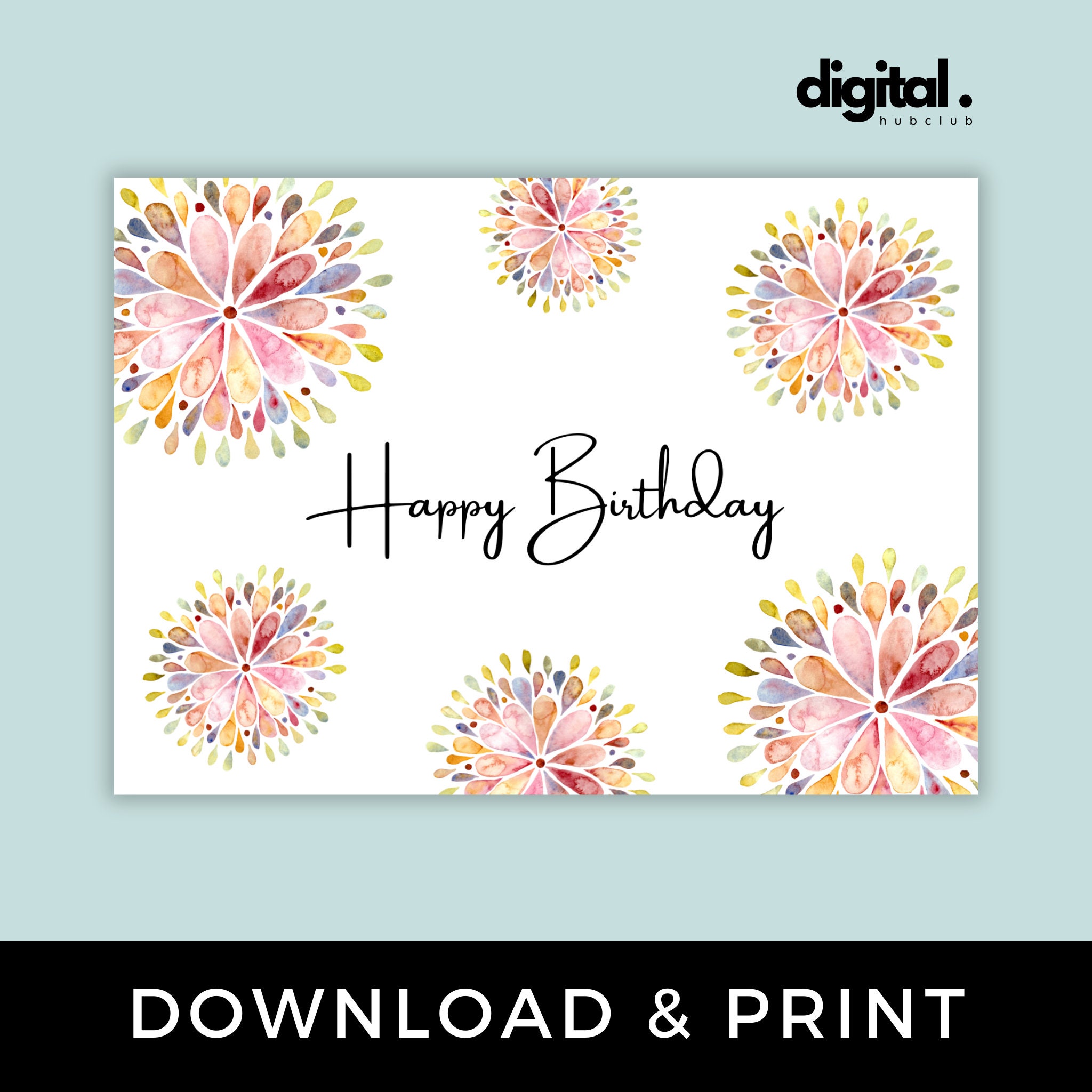 Printable Birthday Card With Flowers Floral Birthday Card - Etsy