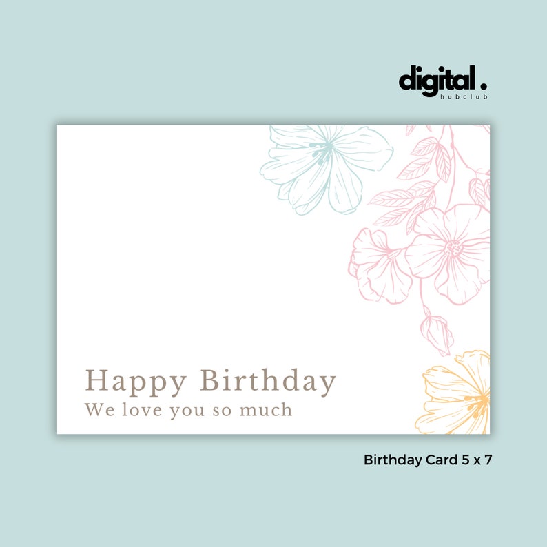 Printable Birthday Card With Flowers Floral Birthday Card - Etsy
