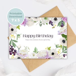 Printable Birthday Card with Flowers, Floral Birthday Card, Printable Greeting Card, Print at Home BC0025