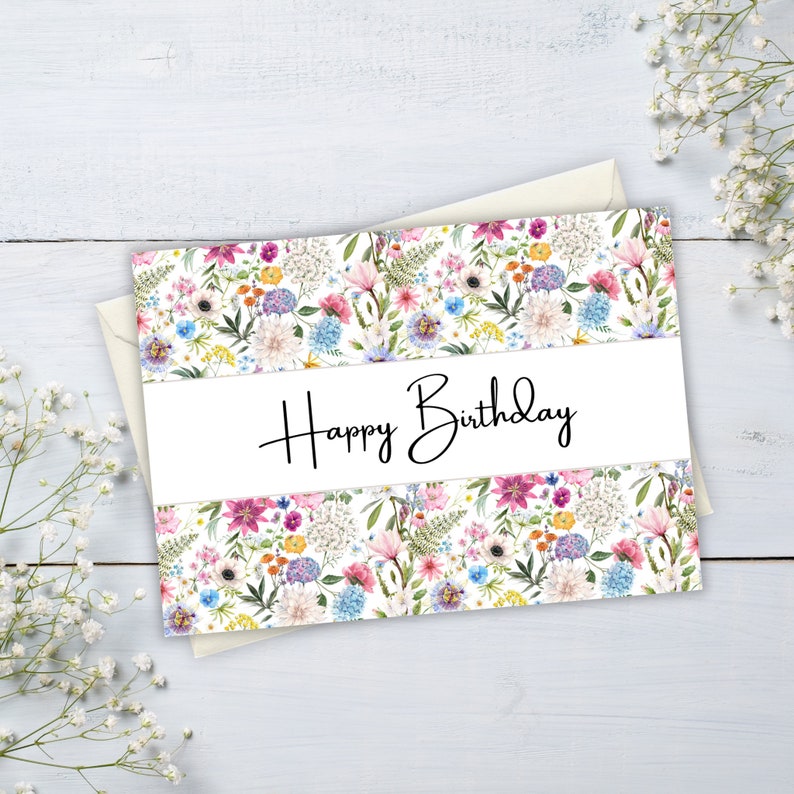 Printable Birthday Card for Her, Birthday Card Flowers, Printable ...