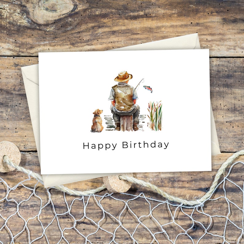 Printable Birthday Card Fishing, Birthday Card for Dad, Printable ...
