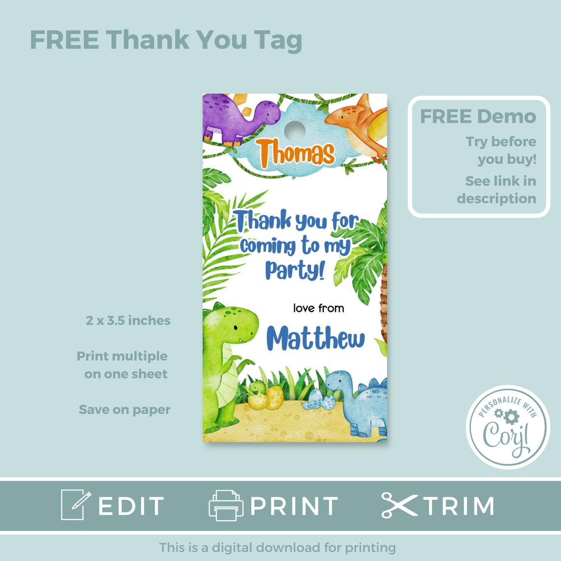 Boys Dino Birthday Party Invitation Template, Editable Dinosaur ...