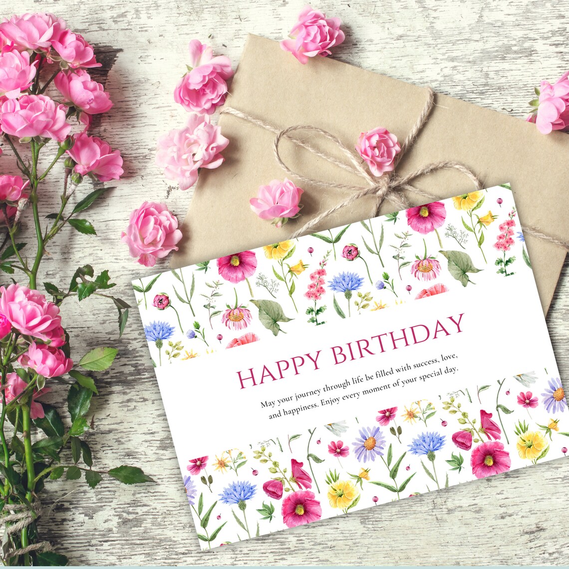 Printable Birthday Card With Flowers, Printable Birthday Card Floral ...