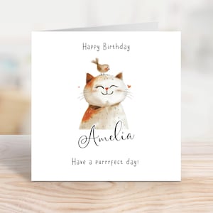 Personalised Cat Birthday Card, Cute Printable Digital Download, Custom Happy Birthday Design, EBC0012