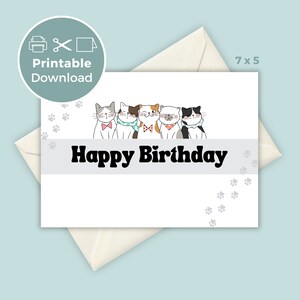 Printable Cat Birthday Card Adorable Kitty Greeting - Etsy