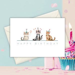 Cat Printable Birthday Card - Cute Kitty Greeting Digital Download - Cat Lover Gift - Birthday Card for Cat Lovers