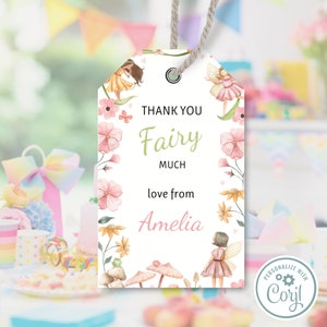Editable Fairy Thank You Tag Template, Fairy Party Favor, Instant Download IN0001