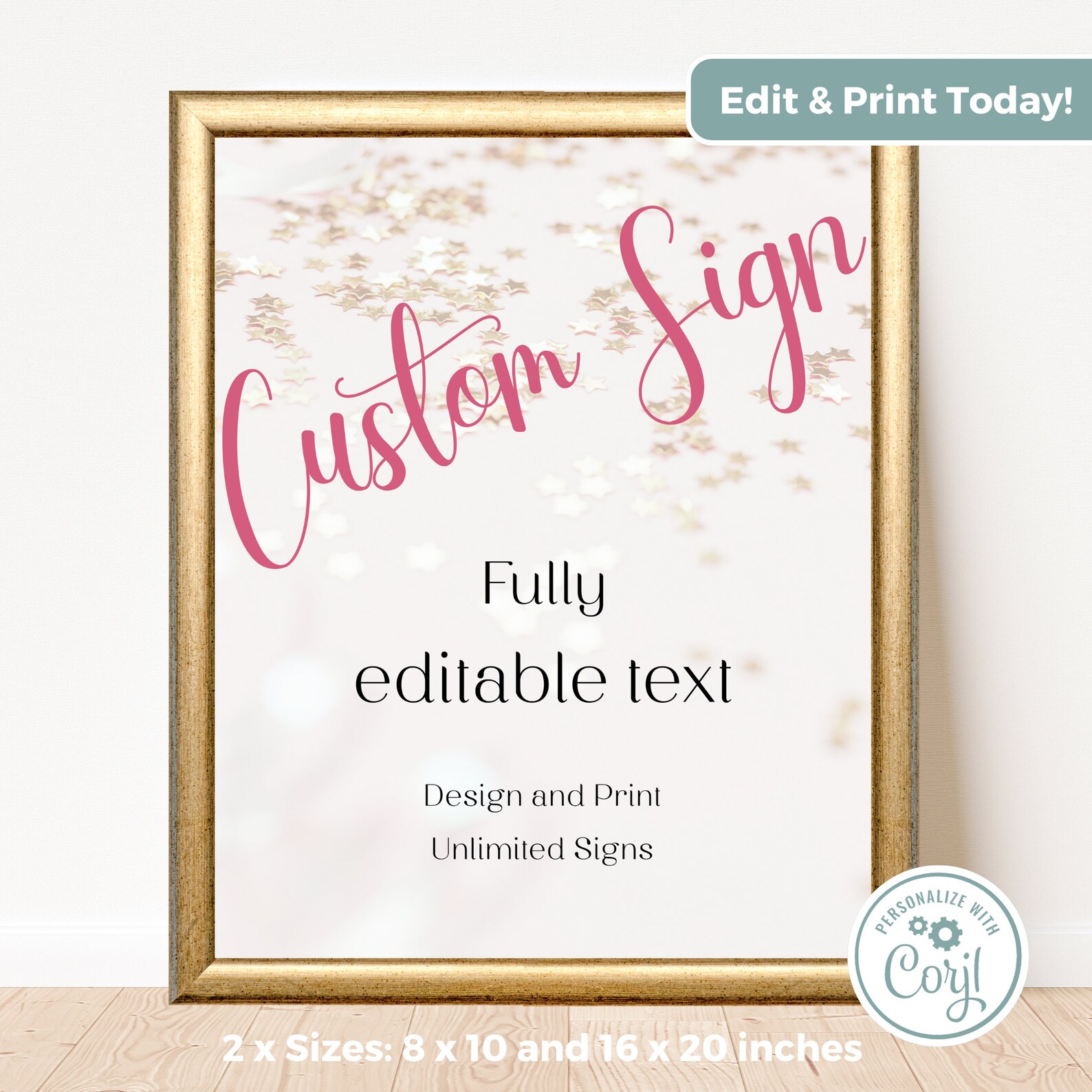 Surprose Signs Editable Surprise Pink Birthday Party Custom Sign, Pink Age Party ...