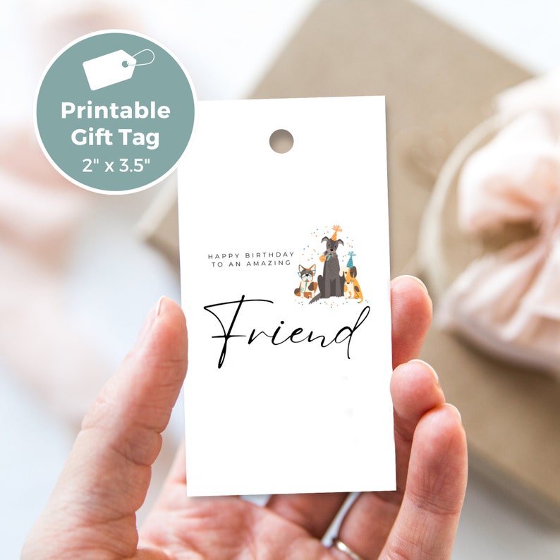 Printable Birthday Gift Tag for Friend, Cute Dog Design, Digital ...