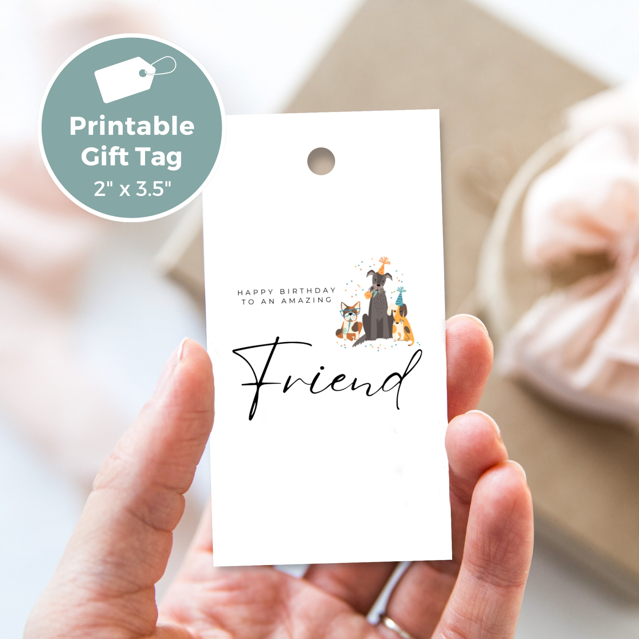 Printable Birthday Gift Tag for Friend, Cute Dog Design, Digital ...
