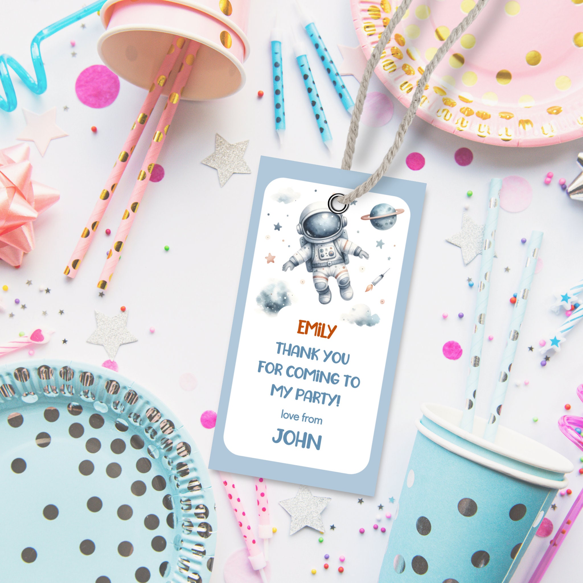 Editable Spaceman Thank You Tag, Space Party Favour Tag, Editable Thank ...