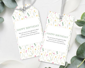 Printable Birthday Gift Tag with Floral Design, Print at Home, Instant Download
