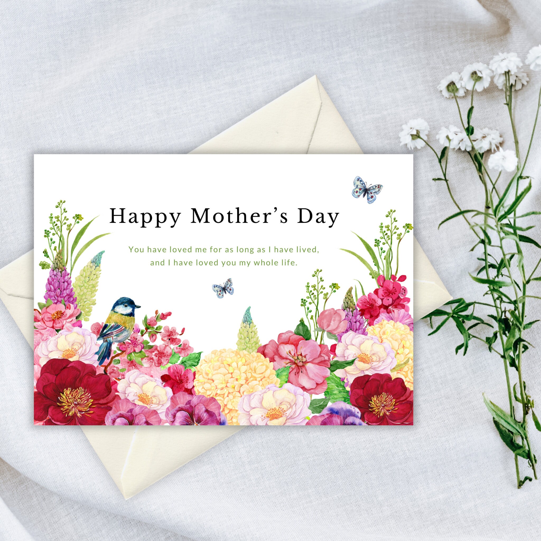 Printable Mothers Day Card, Printable Floral Greeting Card, DIY Mother
