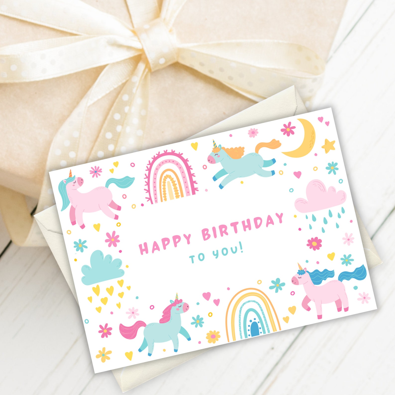 Printable Unicorn Birthday Card, Girl Pony Birthday Card Print at Home ...
