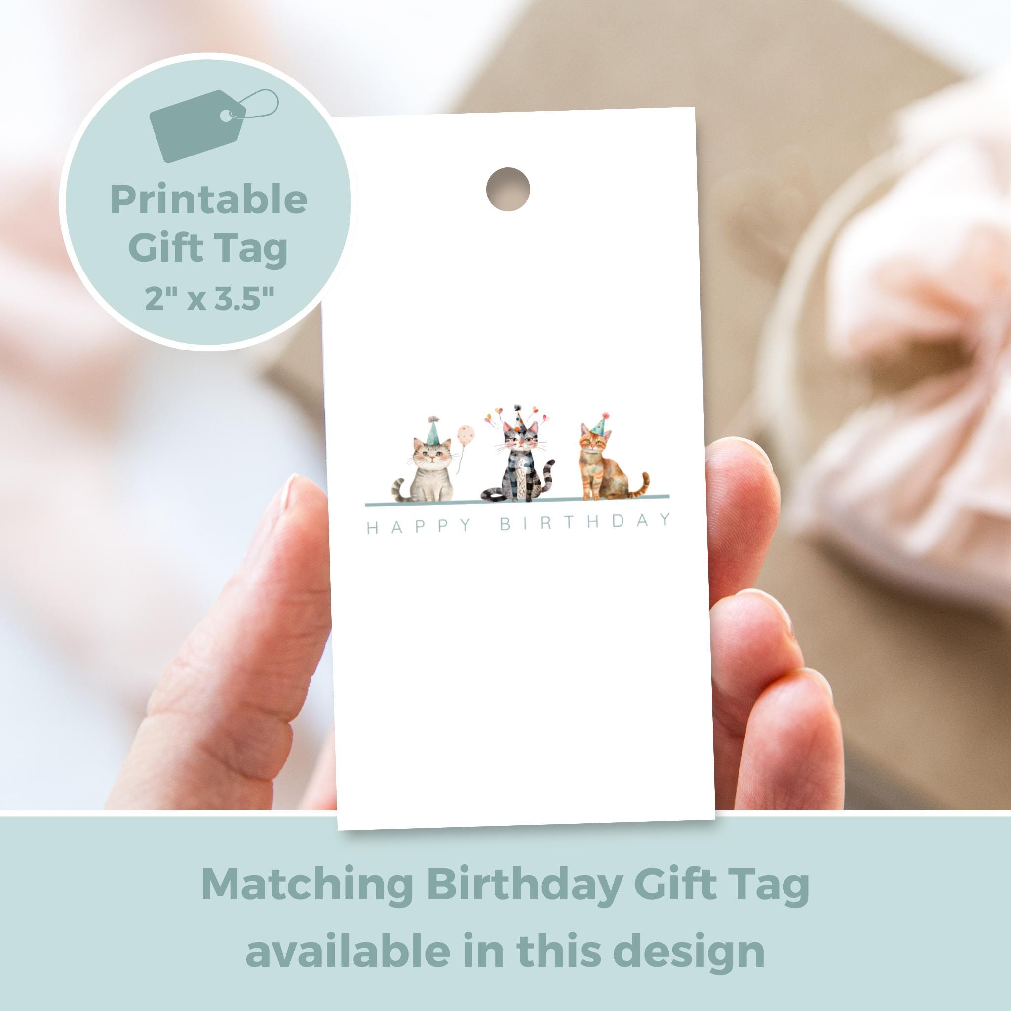 Cat Printable Birthday Card - Cute Kitty Greeting Digital Download ...