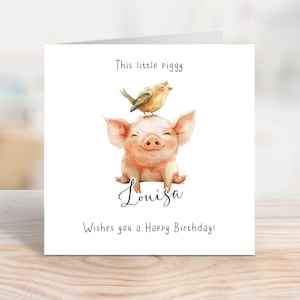 Gepersonaliseerde verjaardagskaart varken, bewerkbare verjaardagskaart This Little Piggy, aangepast Happy Birthday-ontwerp, EBC0019