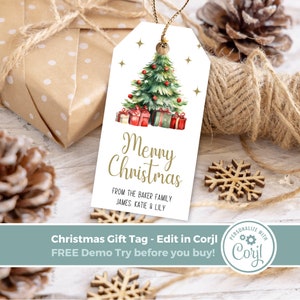Editable Christmas Tag Holiday Gift Tags Merry Christmas Tree Tag Download Printable Template Corjl