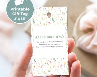 Printable Birthday Gift Tag with Floral Design, Print at Home, Instant Download BC0033